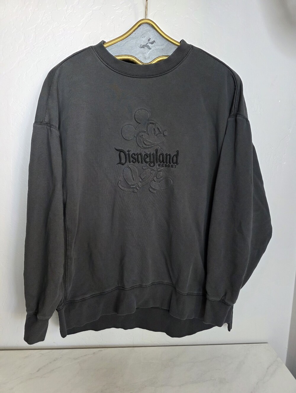 Disney Washed Black Tonal Embossed Mickey Crewneck Sweatshirt Size Medium